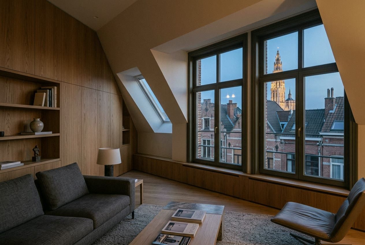 Sfeerbeeld: Kasten onder het dak, rond het raam.